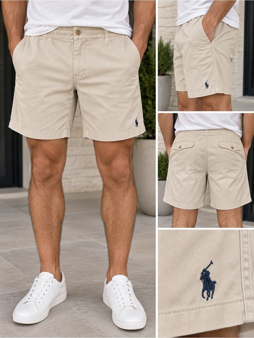 Vintage Polo by Ralph Lauren Cream Drawstring Cotton Shorts